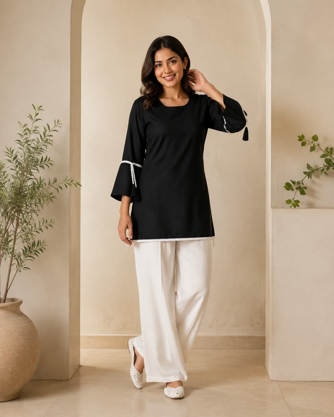 Black Short-Kurta Pant Set