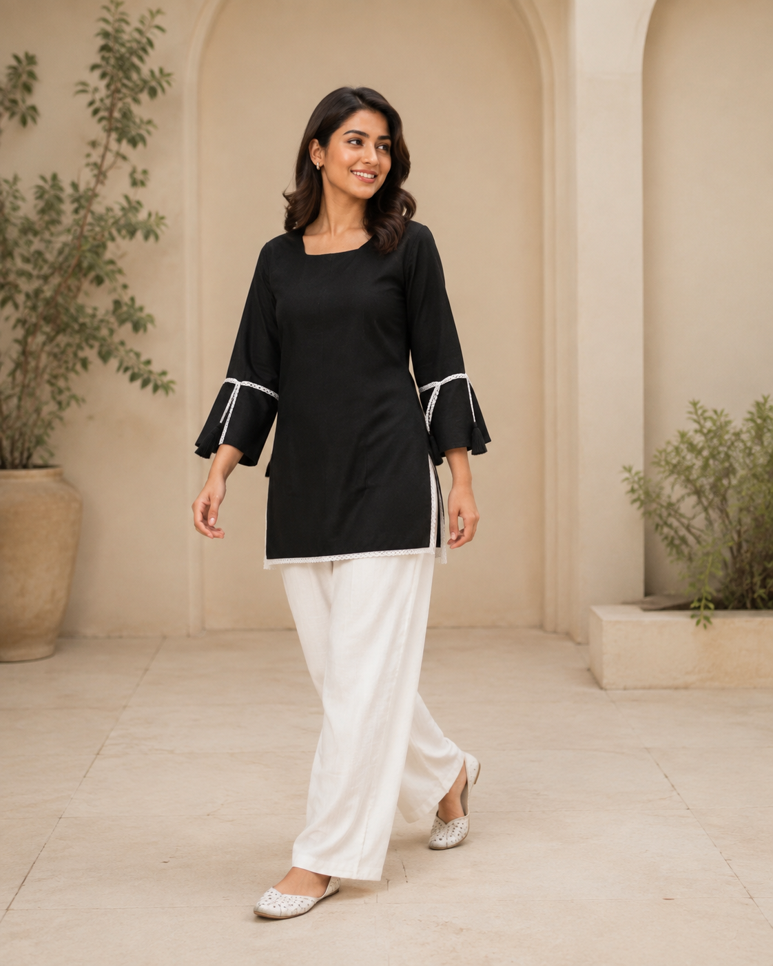 Black Short-Kurta Pant Set