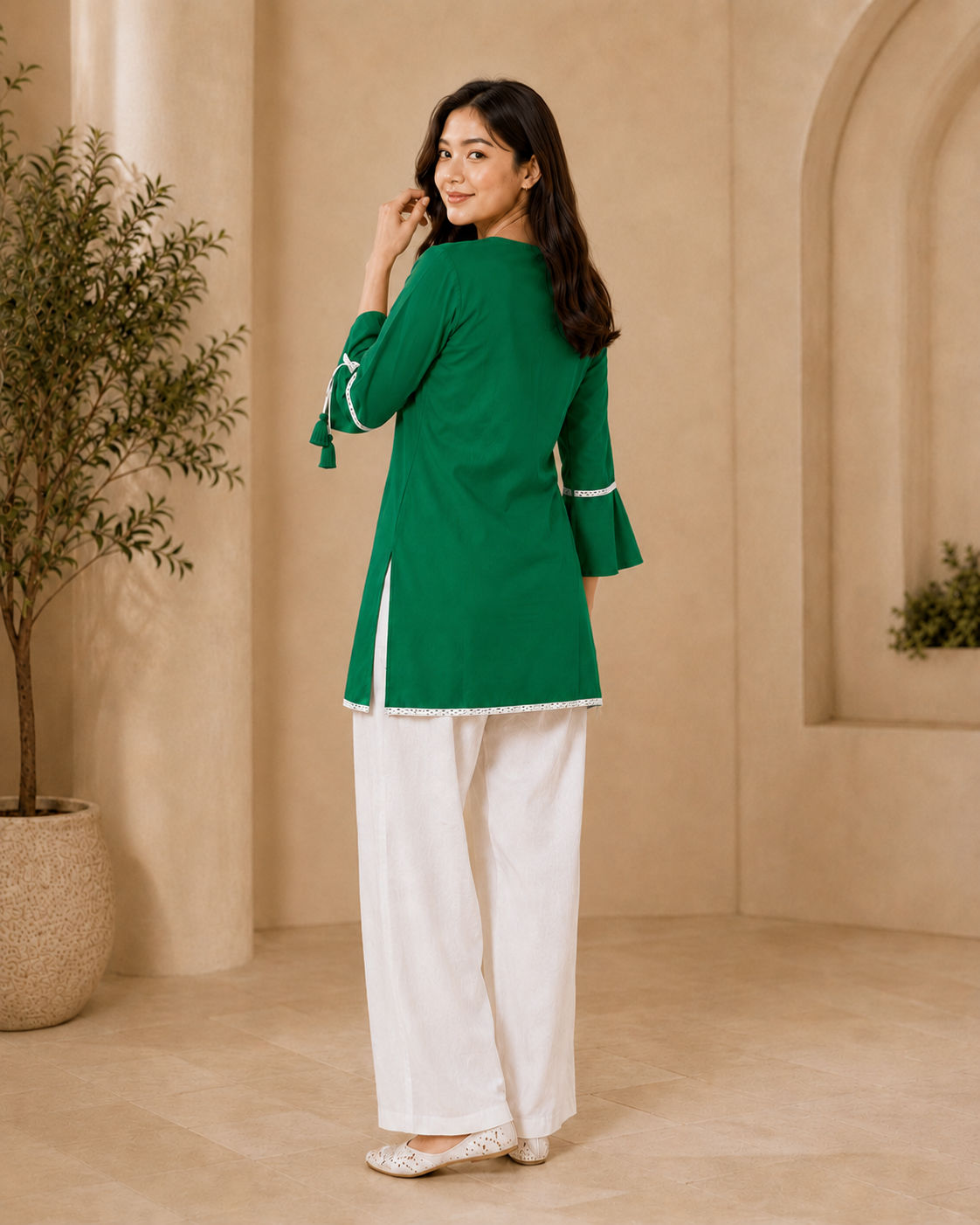 Green Short-Kurta Pant Set