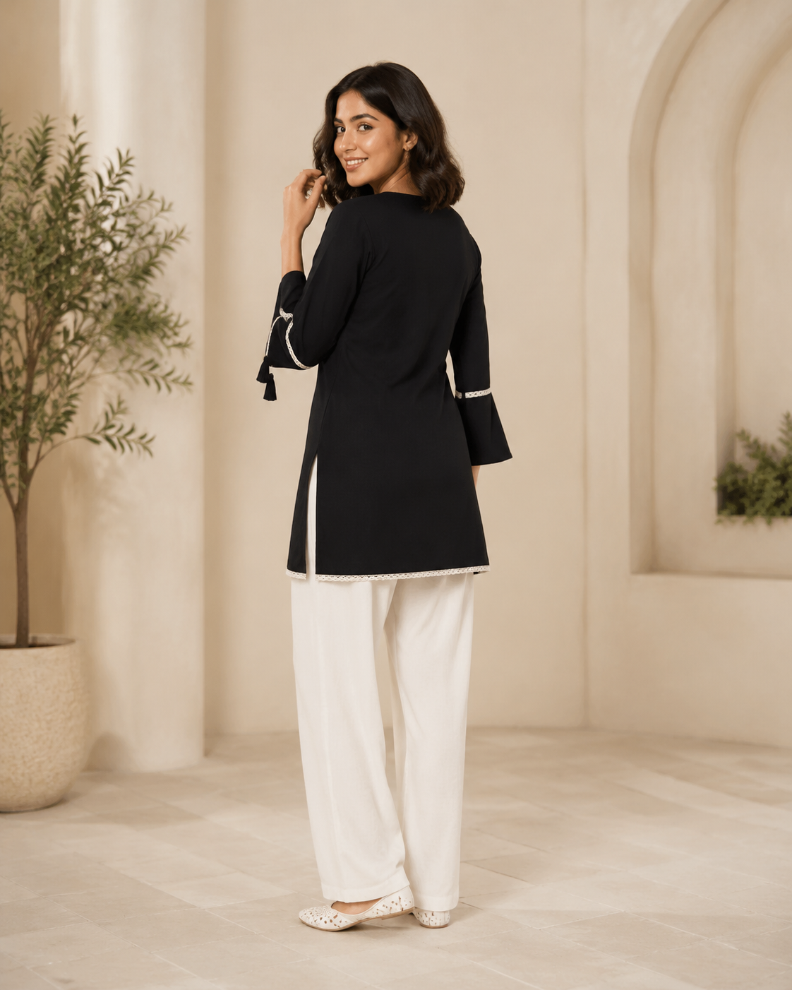 Black Short-Kurta Pant Set
