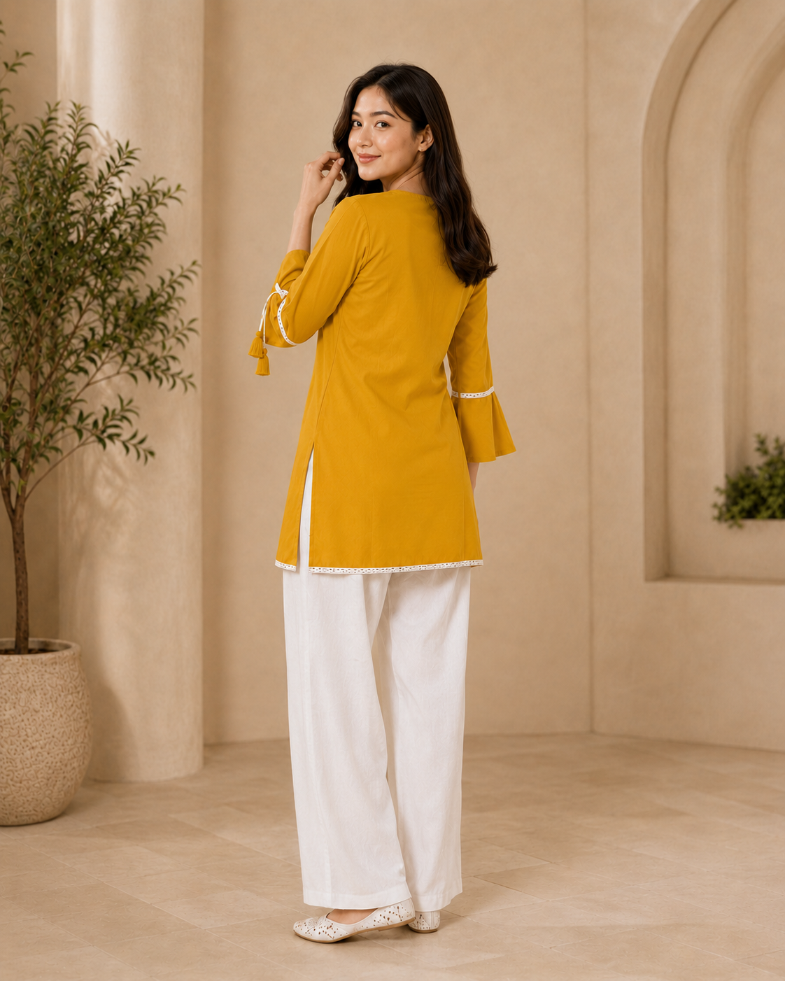 Yellow Short-Kurta Pant Set