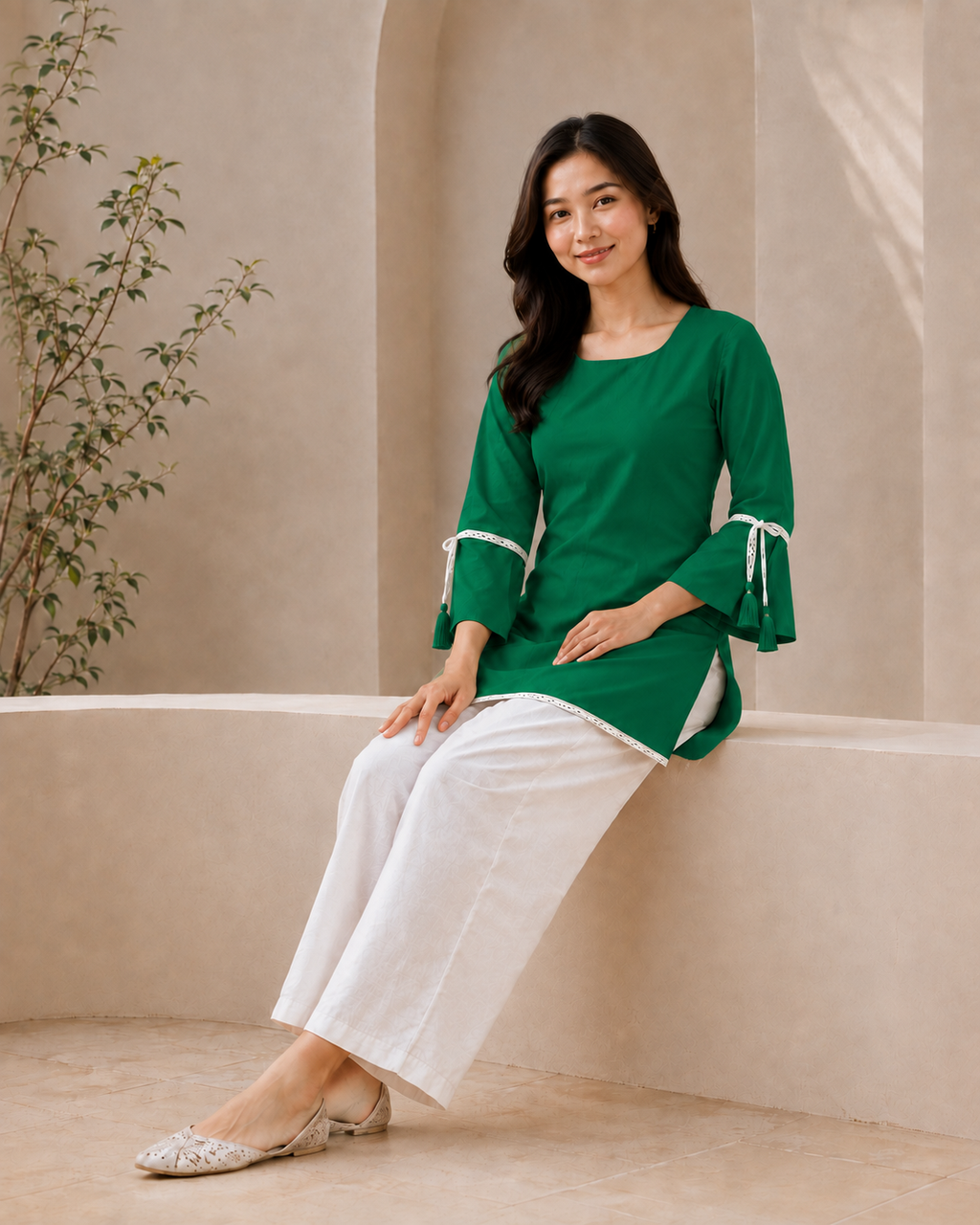Green Short-Kurta Pant Set