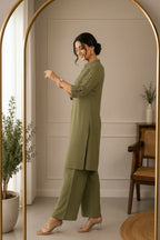 Olive Green Knee Length Cord Set