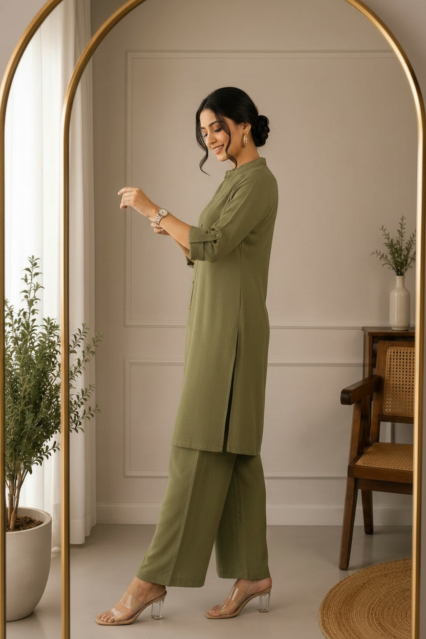 Olive Green Knee Length Cord Set