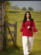 Red Short-Kurta Pant Set