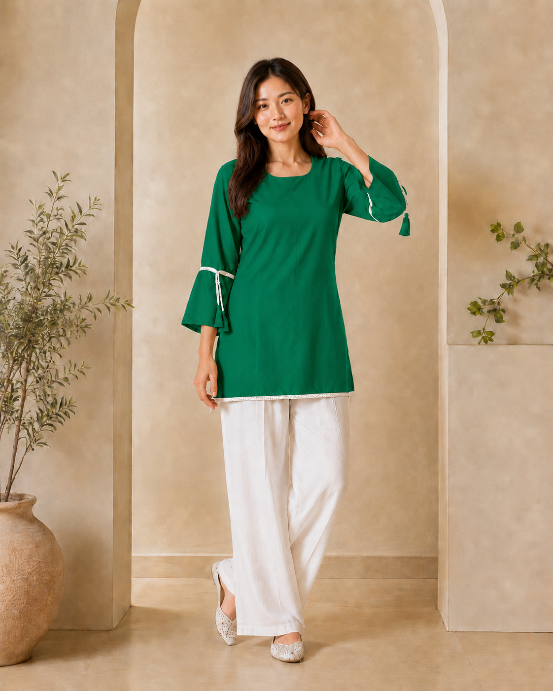 Green Short-Kurta Pant Set