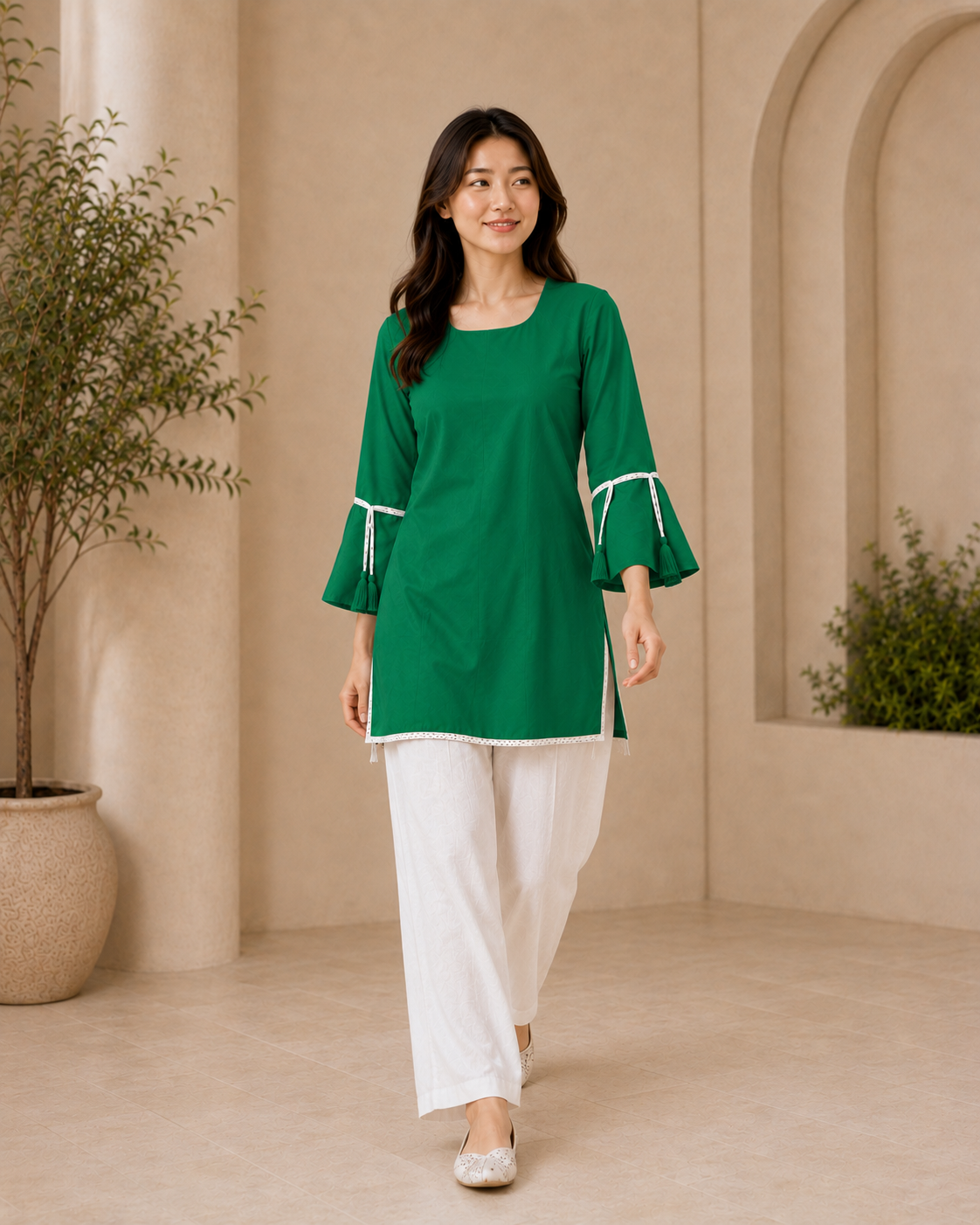 Green Short-Kurta Pant Set
