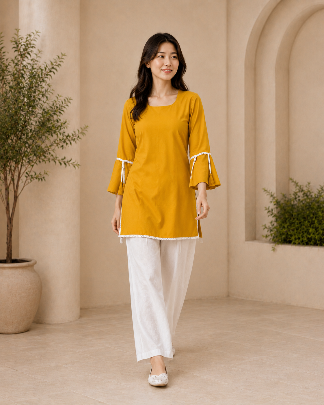 Yellow Short-Kurta Pant Set