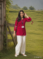 Red Short-Kurta Pant Set