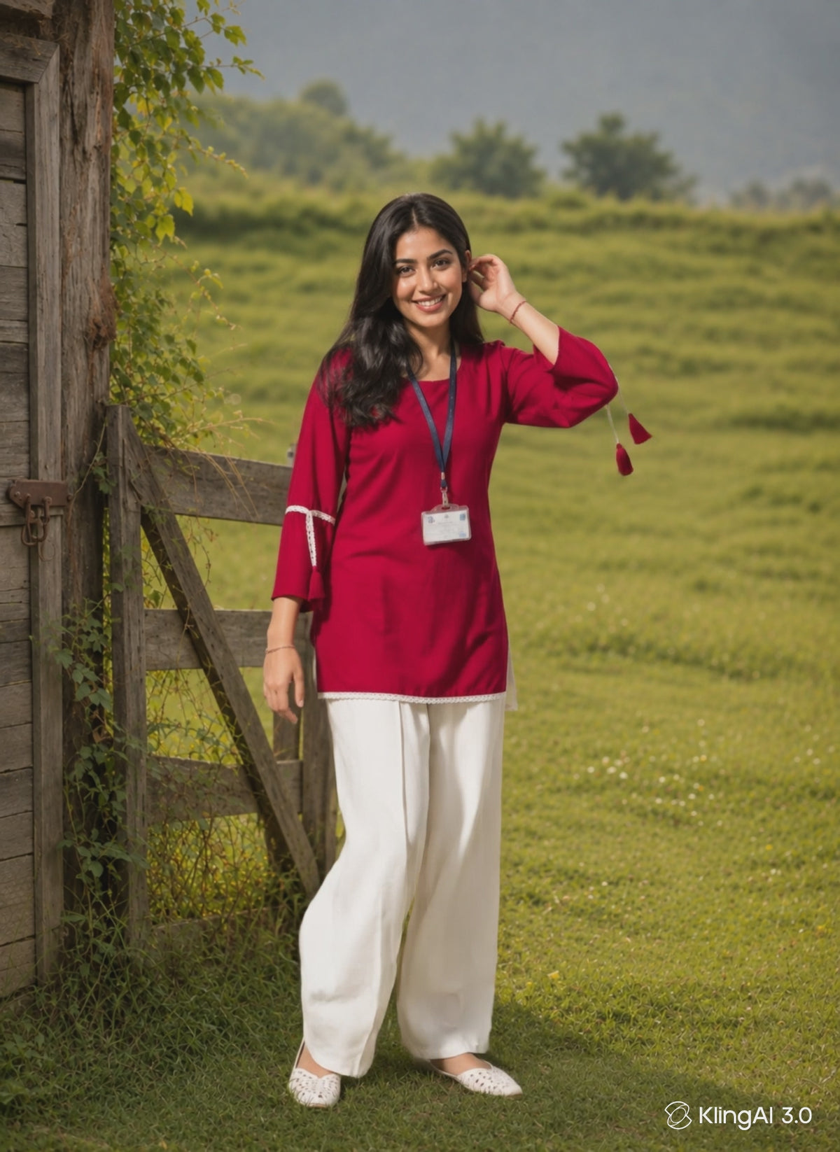 Red Short-Kurta Pant Set