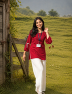 Red Short-Kurta Pant Set