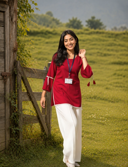 Red Short-Kurta Pant Set