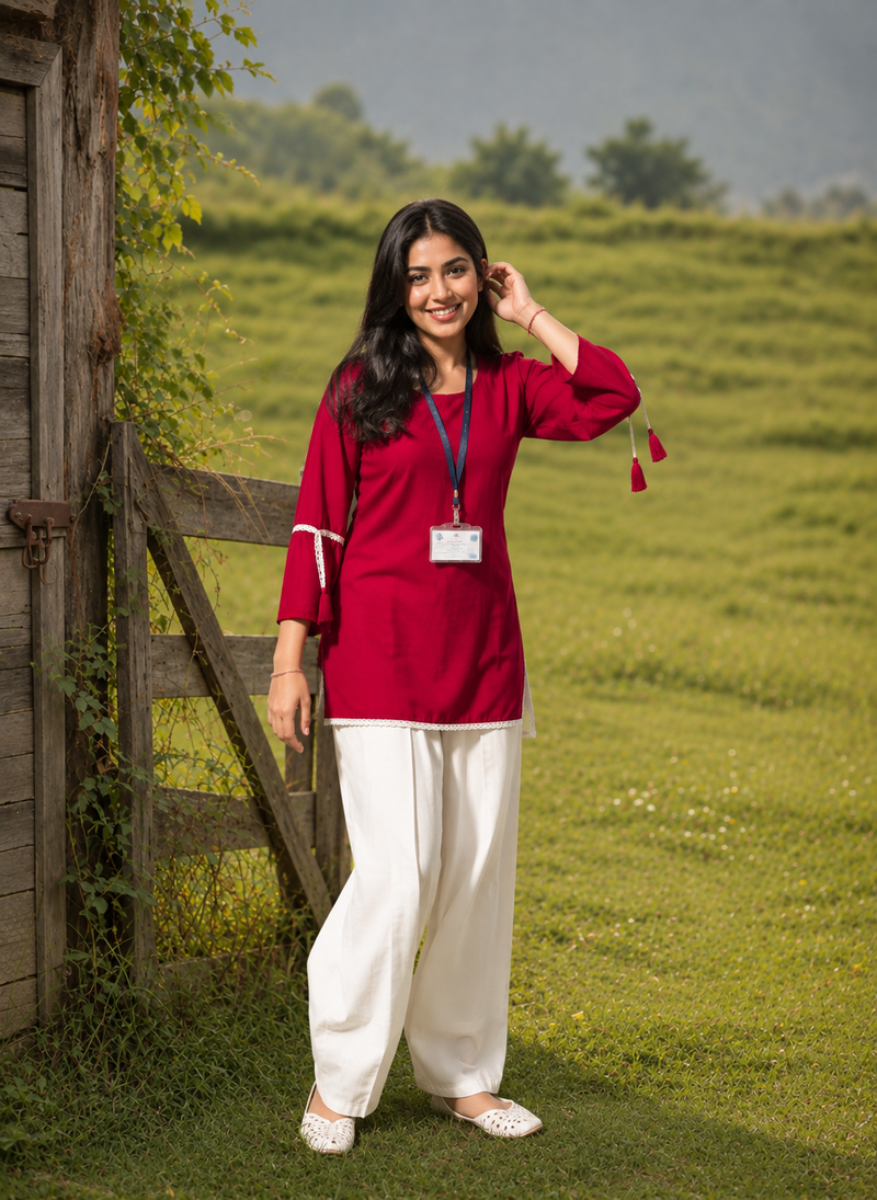 Red Short-Kurta Pant Set